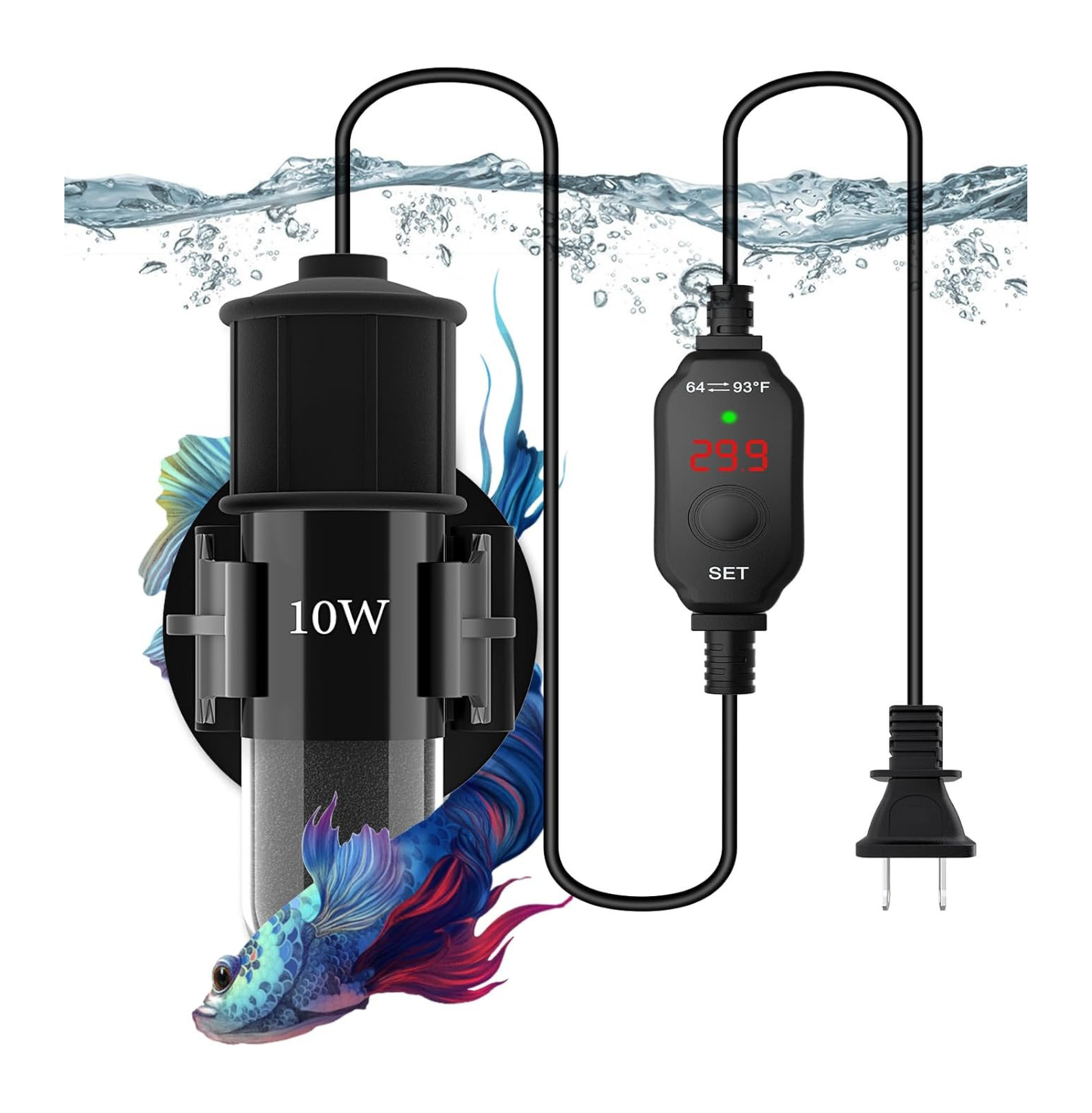 10W Mini Adjustable Betta Aquarium Heater for 1-2 Gallon Tanks